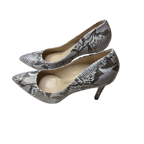 Saks Fifth Avenue Cady Cream Snake Black Multi Print Leather Heels Pumps Size 8M - Picture 1 of 6